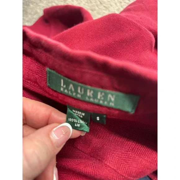 Lauren Ralph Lauren Women's SMALL 100% Linen Red Button Shirt Embroidered Logo - Picture 6 of 10